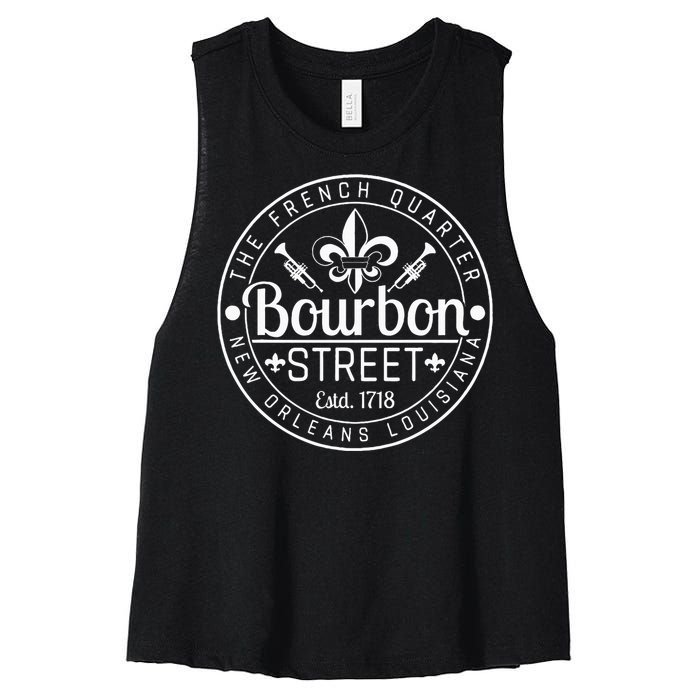 Bourbon Street French Quarter New Orleans Louisiana Est 1718 Women's Racerback Cropped Tank