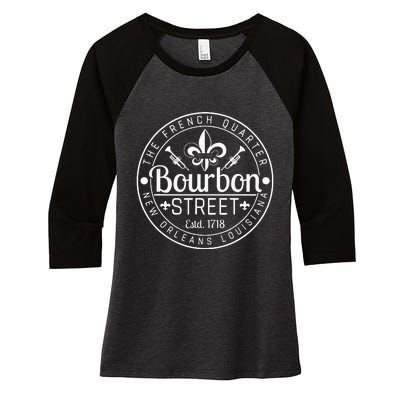 Bourbon Street French Quarter New Orleans Louisiana Est 1718 Women's Tri-Blend 3/4-Sleeve Raglan Shirt