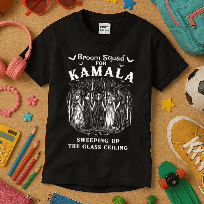 Broom Squad For Kamala Sweeping Up The Glass Ceiling Kids T-Shirt