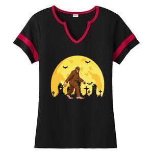 Bigfoot Sasquatch Full Moon Halloween Ladies Halftime Notch Neck Tee