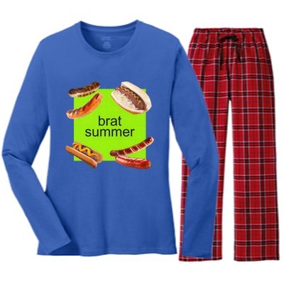 Brat Summer Funny Hot Dog Bratwurst Summer Women's Long Sleeve Flannel Pajama Set 