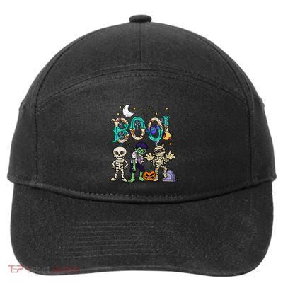Boo! Spooky Funny Halloween Mummy Skeleton Pumpkin Apparel 7-Panel Snapback Hat