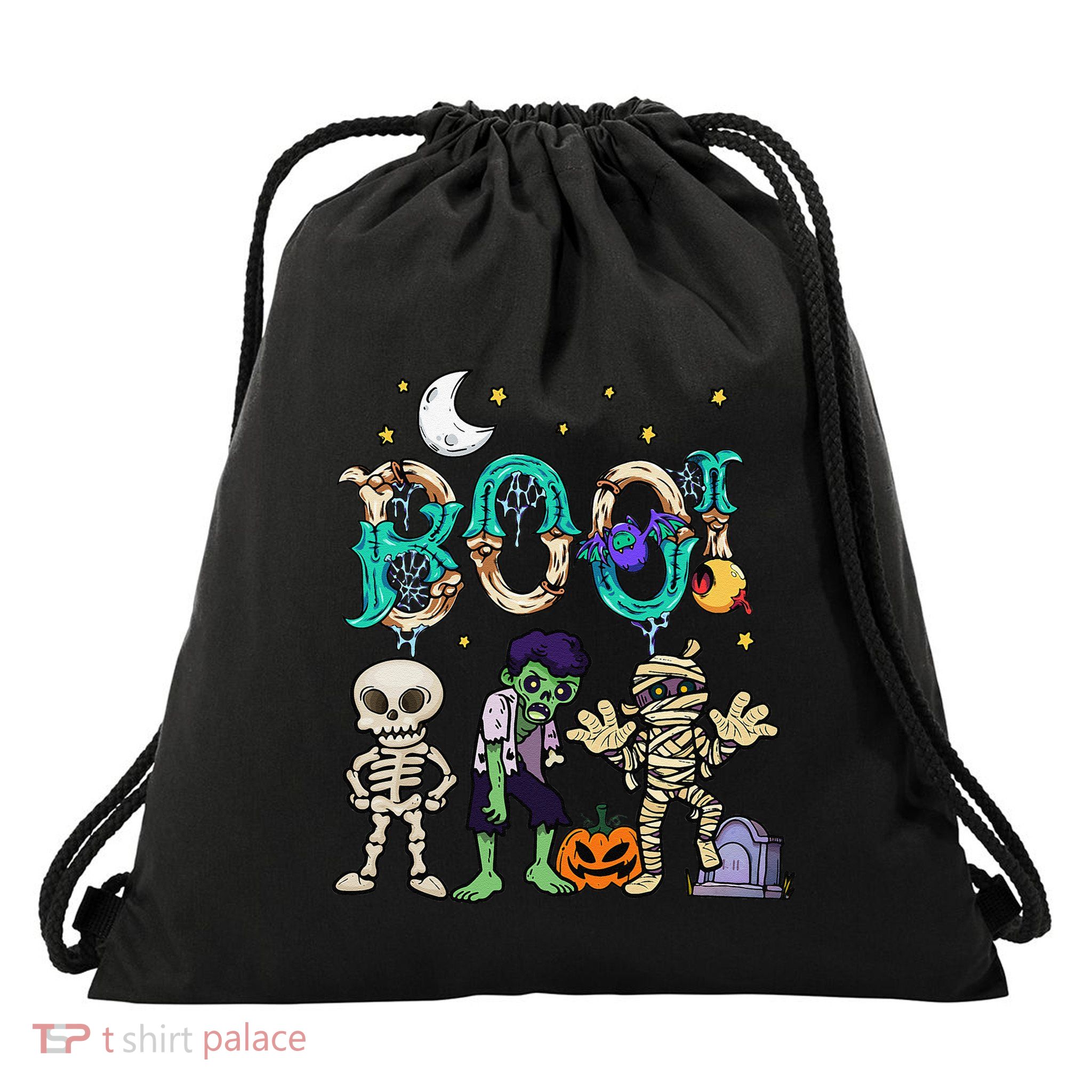 Boo! Spooky Funny Halloween Mummy Skeleton Pumpkin Apparel Drawstring Bag