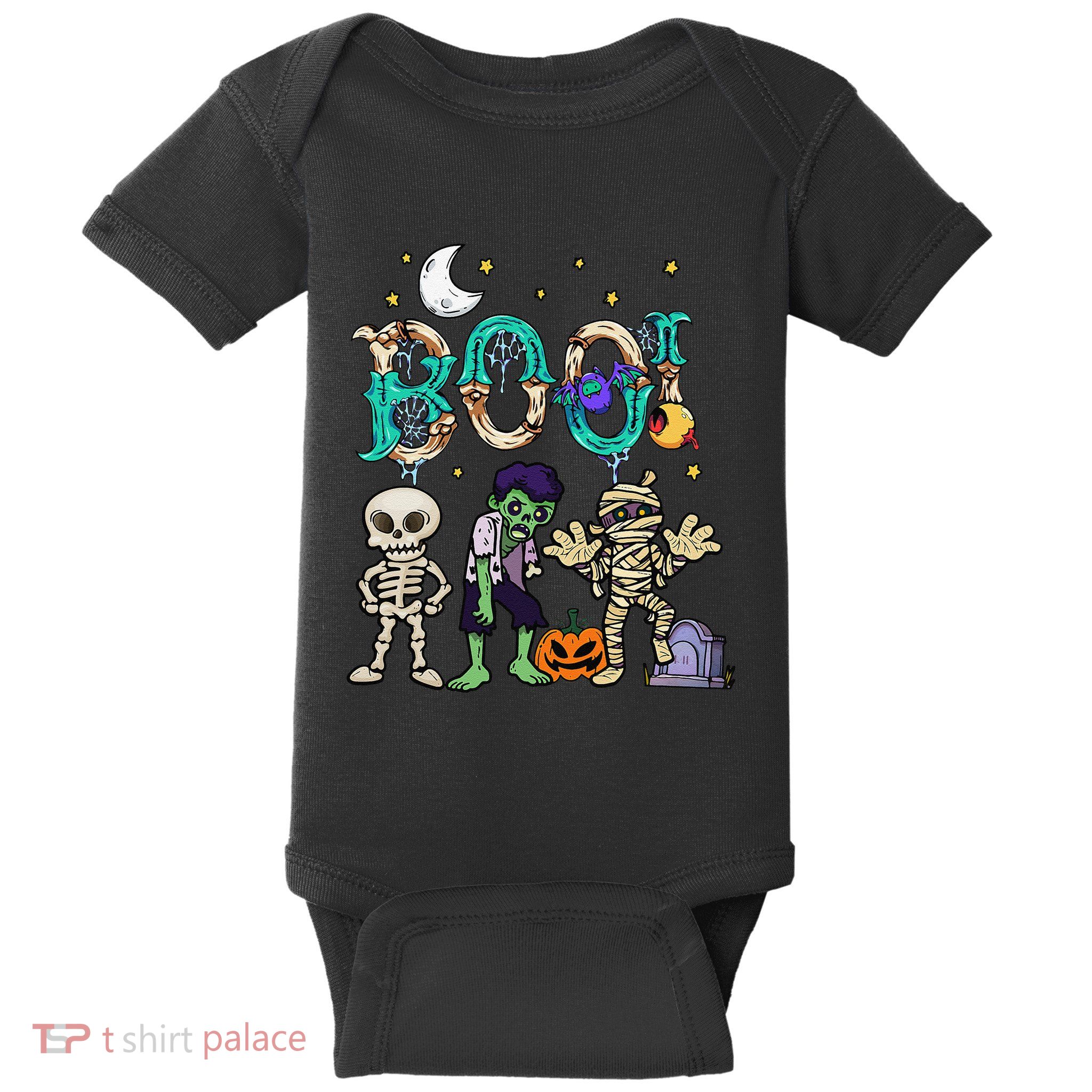 Boo! Spooky Funny Halloween Mummy Skeleton Pumpkin Apparel Baby Bodysuit