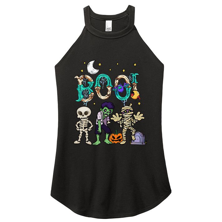 Boo! Spooky Funny Halloween Mummy Skeleton Pumpkin Apparel Women's Perfect Tri Rocker Tank
