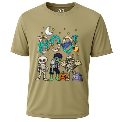 Boo! Spooky Funny Halloween Mummy Skeleton Pumpkin Apparel Performance Shirt
