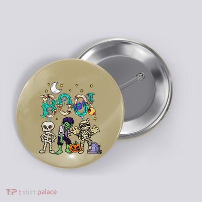 Boo! Spooky Funny Halloween Mummy Skeleton Pumpkin Apparel Button