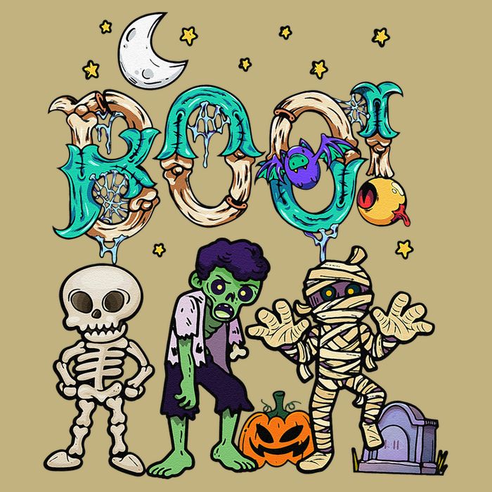 Boo! Spooky Funny Halloween Mummy Skeleton Pumpkin Apparel Button