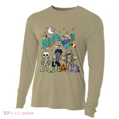 Boo! Spooky Funny Halloween Mummy Skeleton Pumpkin Apparel Cooling Performance Long Sleeve Crew