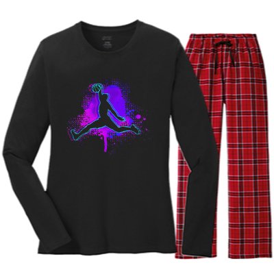 Basketball Sports Fan Player Slam Dunk Ns Women's Long Sleeve Flannel Pajama Set 