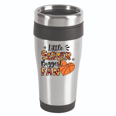 Basketball Sister Funny Little Sister Biggest Fan 16oz Travel Tumbler