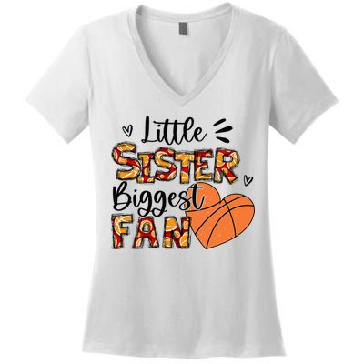 Basketball Sister Funny Little Sister Biggest Fan Women's V-Neck T-Shirt