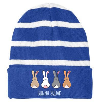 Bunny Squad Funny Ironic Rodent Rabbits Team Cool Gift Striped Beanie with Solid Band