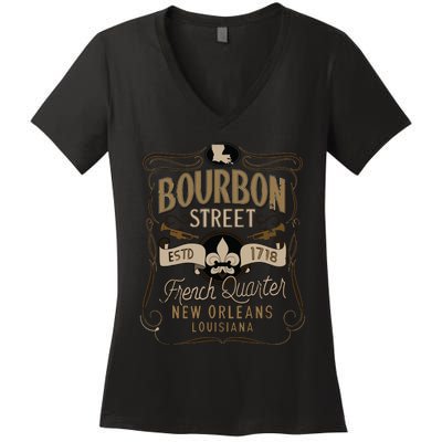 Bourbon Street French Quarter New Orleans Vintage Souvenir Women's V-Neck T-Shirt