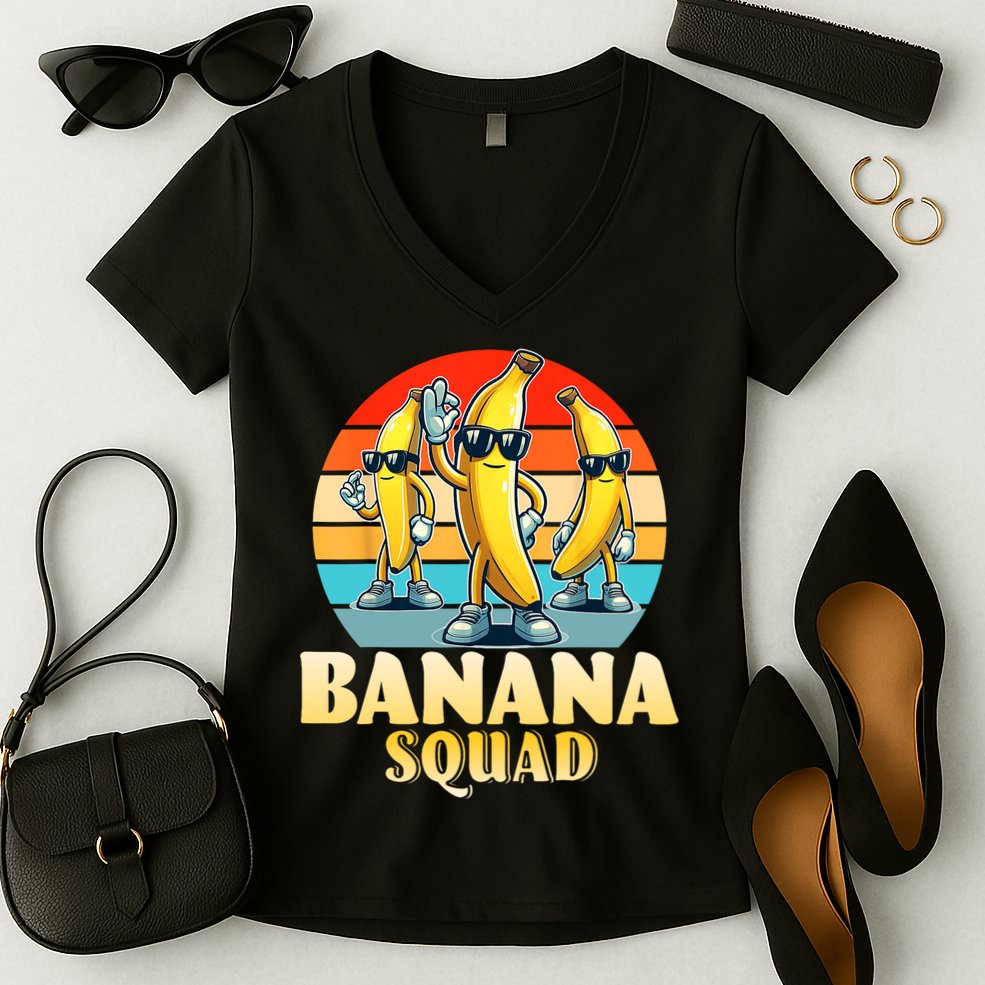 Banana Squad Funny Yellow Banana Lover Fruit Women's V-Neck T-Shirt