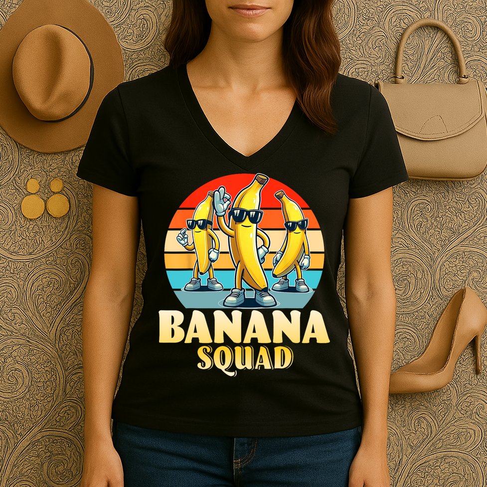 Banana Squad Funny Yellow Banana Lover Fruit Women's V-Neck T-Shirt