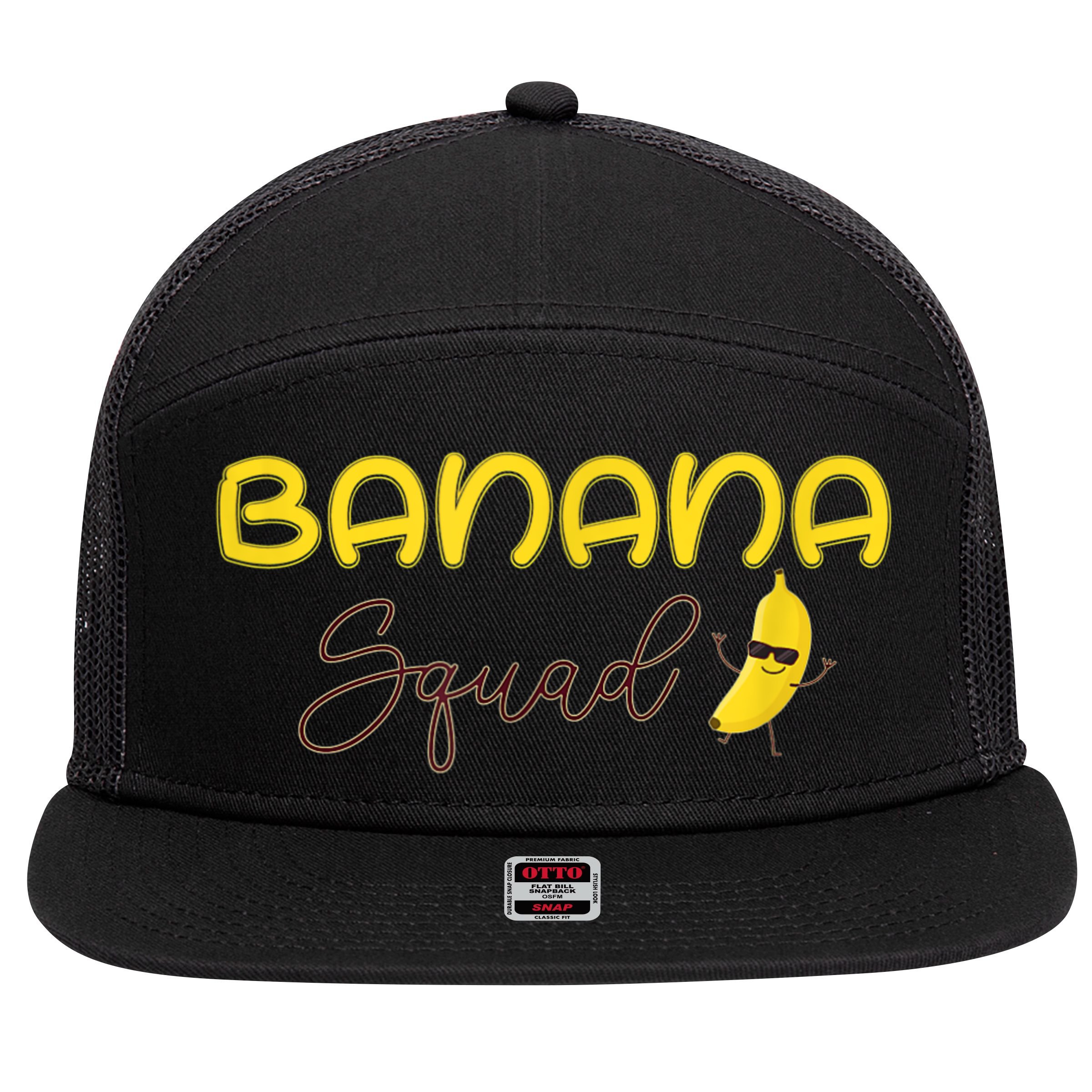 Banana Squad Funny Banana Outfit Fruit Lover Gift 7 Panel Mesh Trucker Snapback Hat