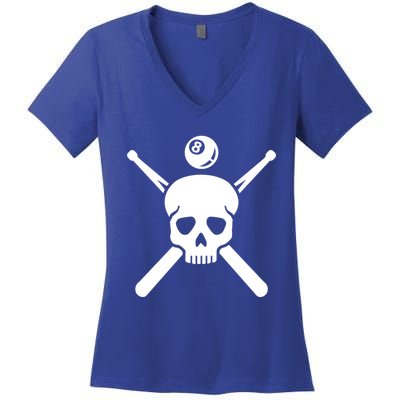 Billiards Skull Gift Women's V-Neck T-Shirt