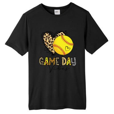 Bleached Softball Game Day Vibes Leopard Heart Headband Mom Tall Fusion ChromaSoft Performance T-Shirt