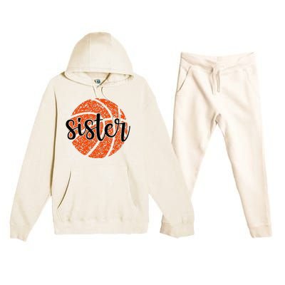 Basketball Sister Girl Distressed Sports Fan Premium Hooded Sweatsuit Set