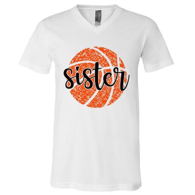 Basketball Sister Girl Distressed Sports Fan V-Neck T-Shirt