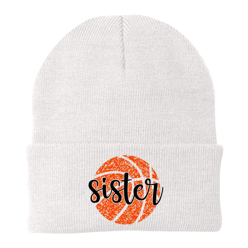 Basketball Sister Girl Distressed Sports Fan Beanie
