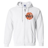 Basketball Sister Girl Distressed Sports Fan Full Zip Hoodie