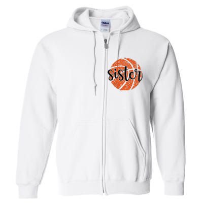 Basketball Sister Girl Distressed Sports Fan Full Zip Hoodie