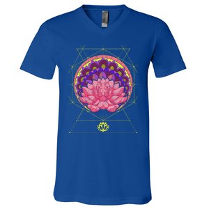 Boho Sacred Geometry Spiritual Yoga Bohemian Lotus Flower Gift V-Neck T-Shirt