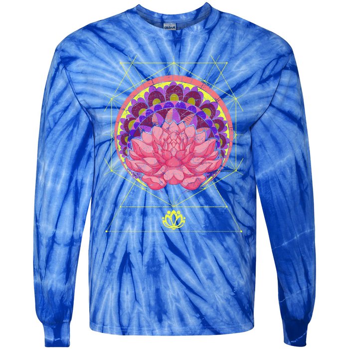 Boho Sacred Geometry Spiritual Yoga Bohemian Lotus Flower Gift Tie-Dye Long Sleeve Shirt