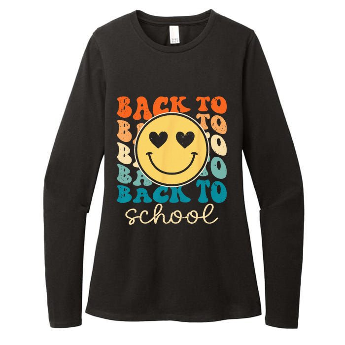 Boho Style Groovy Smile Back to School Womens CVC Long Sleeve Shirt