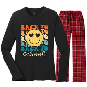 Boho Style Groovy Smile Back to School Women's Long Sleeve Flannel Pajama Set 