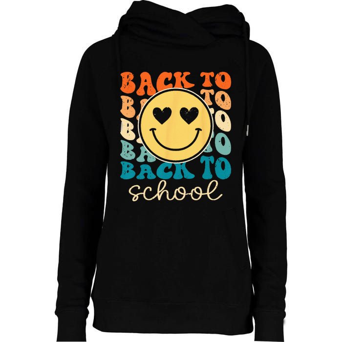 Boho Style Groovy Smile Back to School Womens Funnel Neck Pullover Hood