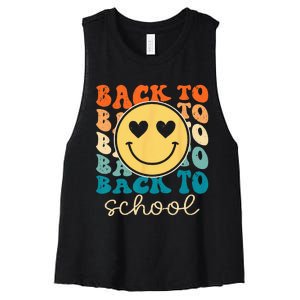 Boho Style Groovy Smile Back to School Women's Racerback Cropped Tank