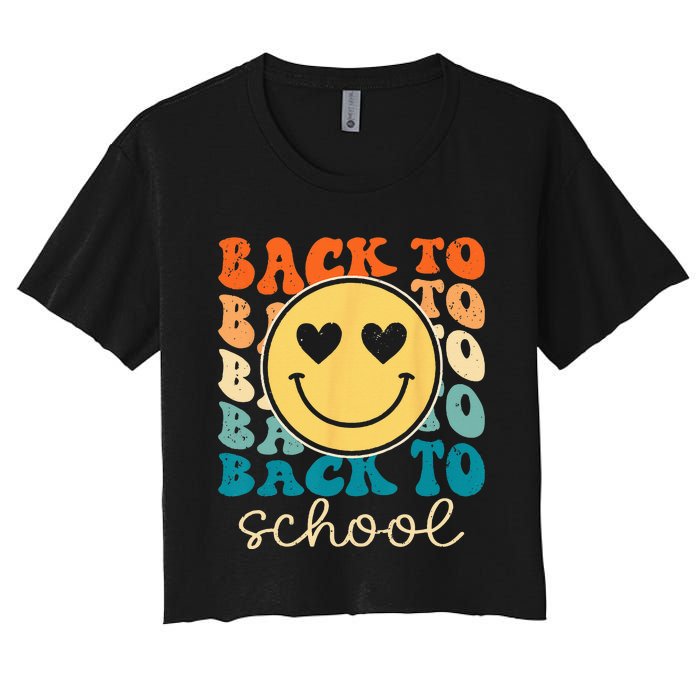 Boho Style Groovy Smile Back to School Women's Crop Top Tee