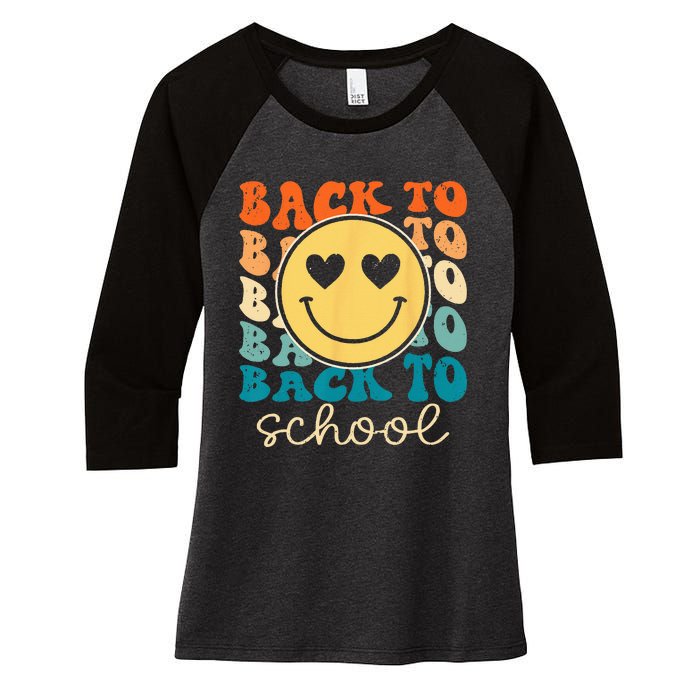 Boho Style Groovy Smile Back to School Women's Tri-Blend 3/4-Sleeve Raglan Shirt