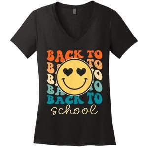 Boho Style Groovy Smile Back to School Women's V-Neck T-Shirt