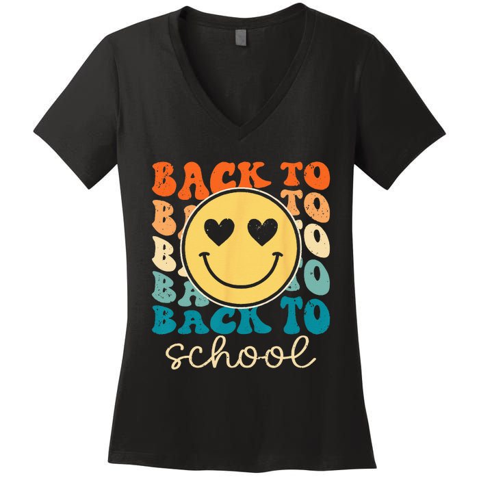 Boho Style Groovy Smile Back to School Women's V-Neck T-Shirt