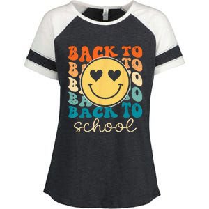 Boho Style Groovy Smile Back to School Enza Ladies Jersey Colorblock Tee