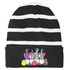 Bunny Spring Gnome Easter Egg Hunting And Basket Striped Beanie with Solid Band