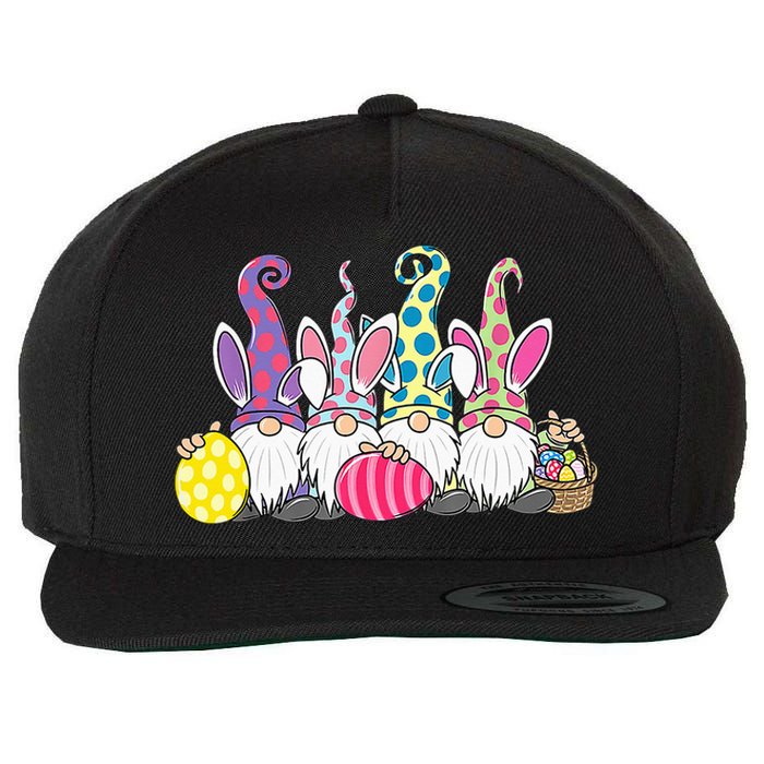 Bunny Spring Gnome Easter Egg Hunting And Basket Wool Snapback Cap