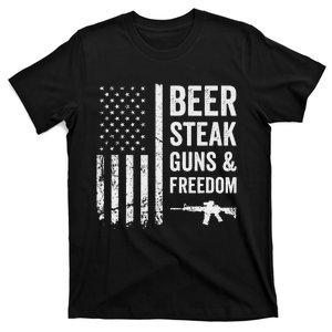 Beer Steak Guns & Freedom Usa Bbq American Flag Drinking T-Shirt