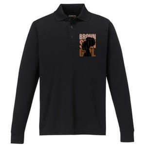 Brown Skin Girl Black Melanin Black History Juneteenth Women Performance Long Sleeve Polo