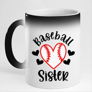 Baseball Sister Game Day Sport Heart 11oz Black Color Changing Mug