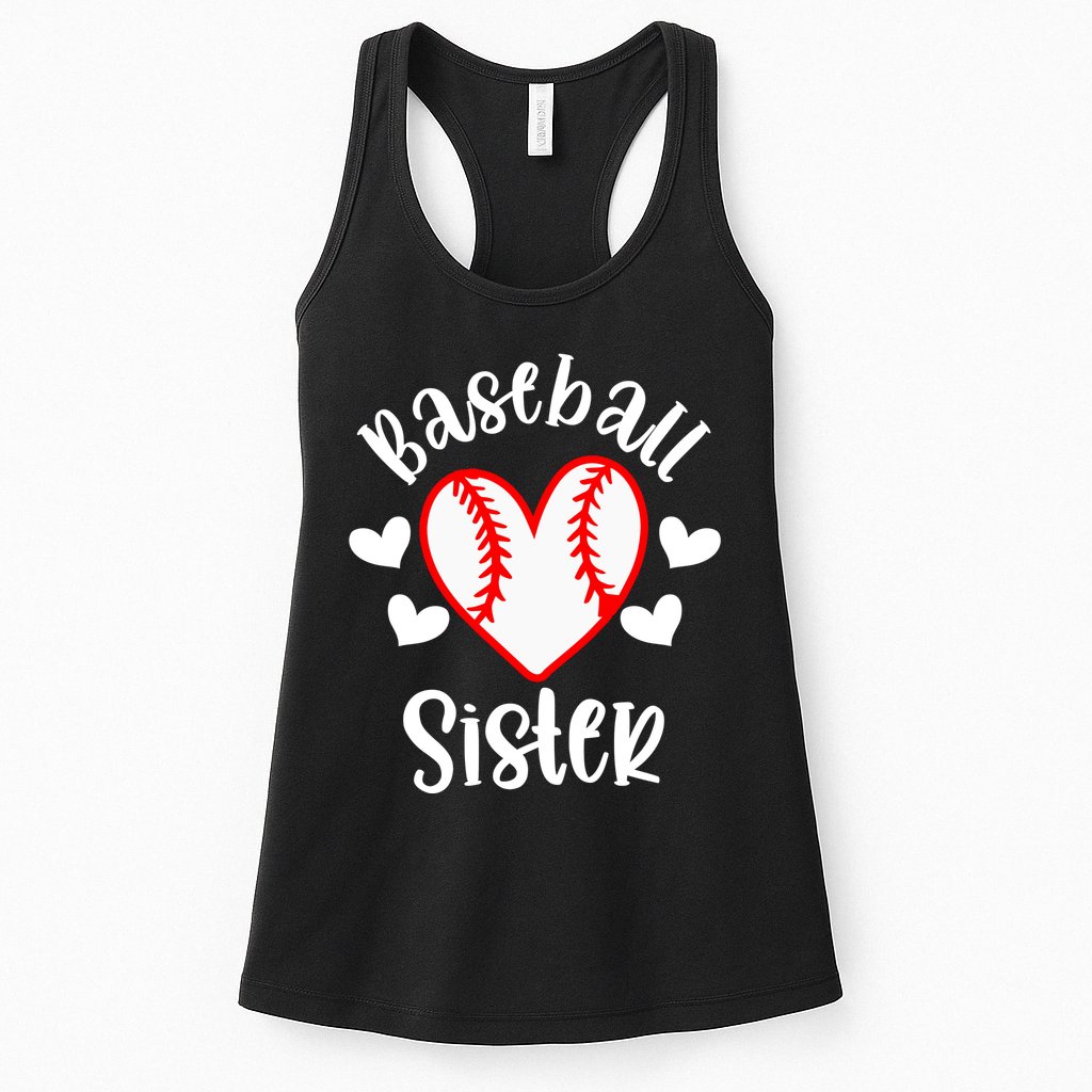 Baseball Sister Game Day Sport Heart Womens Tank Top