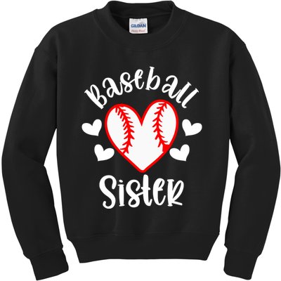 Baseball Sister Game Day Sport Heart Kids Sweatshirt