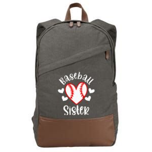 Baseball Sister Game Day Sport Heart Cotton Canvas Backpack