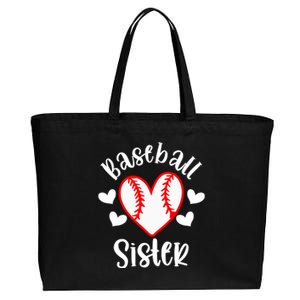 Baseball Sister Game Day Sport Heart Cotton Canvas Jumbo Tote