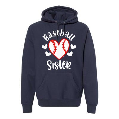 Baseball Sister Game Day Sport Heart Premium Hoodie