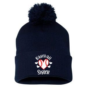 Baseball Sister Game Day Sport Heart Pom Pom 12in Knit Beanie